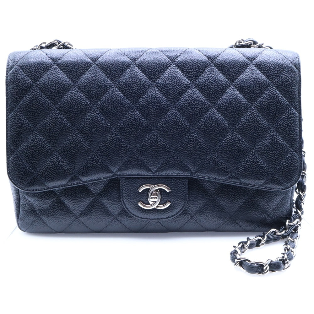 CHANEL(シャネル) デカマトラッセ30 ココマーク キャビアスキン Sフラップ/Wチェーンショルダーバッグ SV金具 ブラック