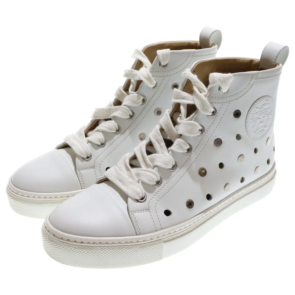 HERMES(エルメス) セリエ パンチングレザー エクスリブリス ロゴ レースアップ ハイカットシューズ スニーカー ホワイト