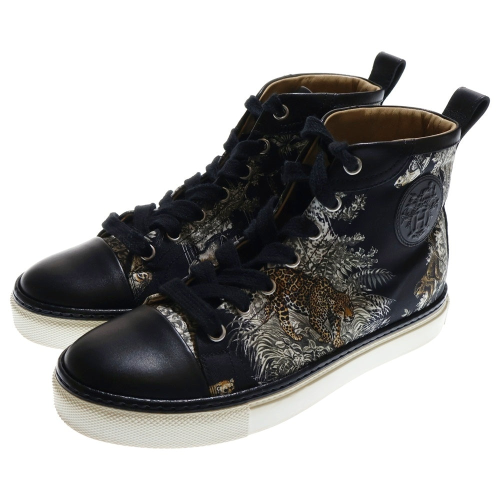 HERMES(エルメス) JUNGLE LOVE ジャングル ラブ アニマルプリント エクスリブリス ロゴ レザー レースアップ ハイカットシューズ スニーカー ブラック レディース