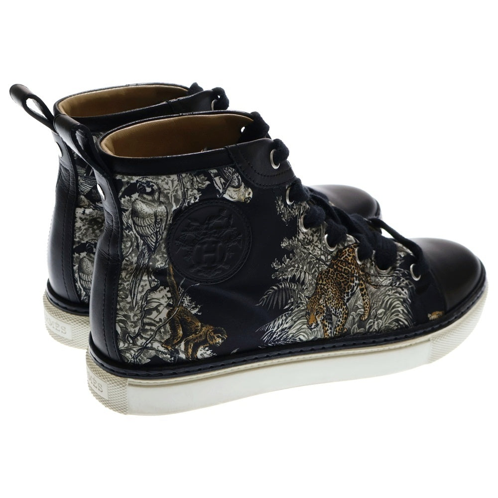 HERMES(エルメス) JUNGLE LOVE ジャングル ラブ アニマルプリント エクスリブリス ロゴ レザー レースアップ ハイカットシューズ スニーカー ブラック レディース