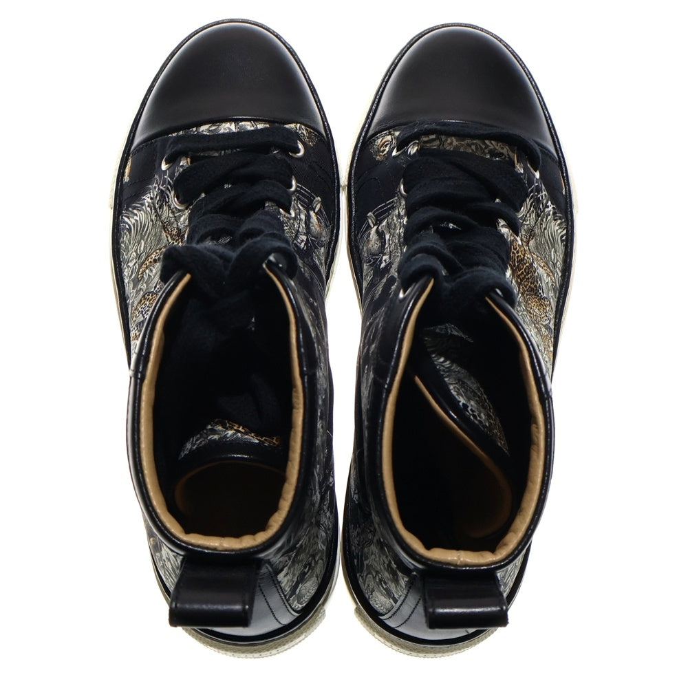 HERMES(エルメス) JUNGLE LOVE ジャングル ラブ アニマルプリント エクスリブリス ロゴ レザー レースアップ ハイカットシューズ スニーカー ブラック レディース