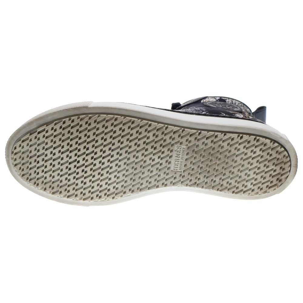 HERMES(エルメス) JUNGLE LOVE ジャングル ラブ アニマルプリント エクスリブリス ロゴ レザー レースアップ ハイカットシューズ スニーカー ブラック レディース