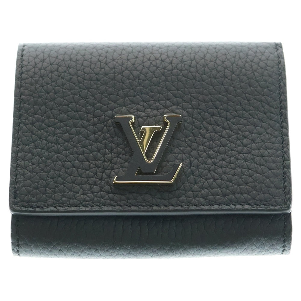 LOUIS VUITTON(ルイヴィトン) ポルトフォイユ カプシーヌ ノワール LVロゴプレート レザー コンパクトウォレット 二つ折り財布 ゴールド金具 ブラック M12149