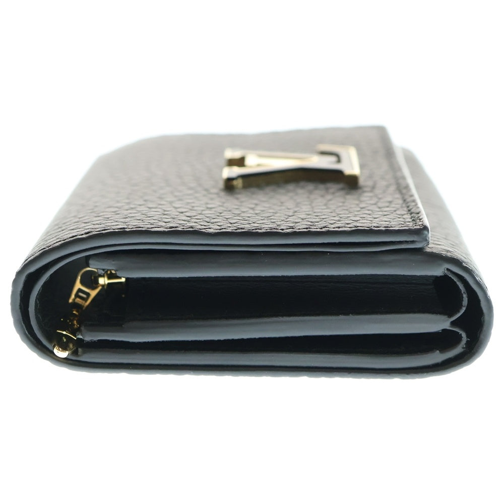 LOUIS VUITTON(ルイヴィトン) ポルトフォイユ カプシーヌ ノワール LVロゴプレート レザー コンパクトウォレット 二つ折り財布 ゴールド金具 ブラック M12149