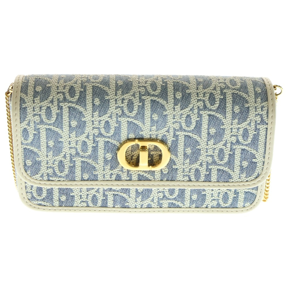 Christian Dior(クリスチャンディオール) Miss Caro ミス カロ オブリーク CDロゴ ターンロック キャンバス レザー チェーンショルダーバッグ ゴールド金具 インディゴ/ホワイト