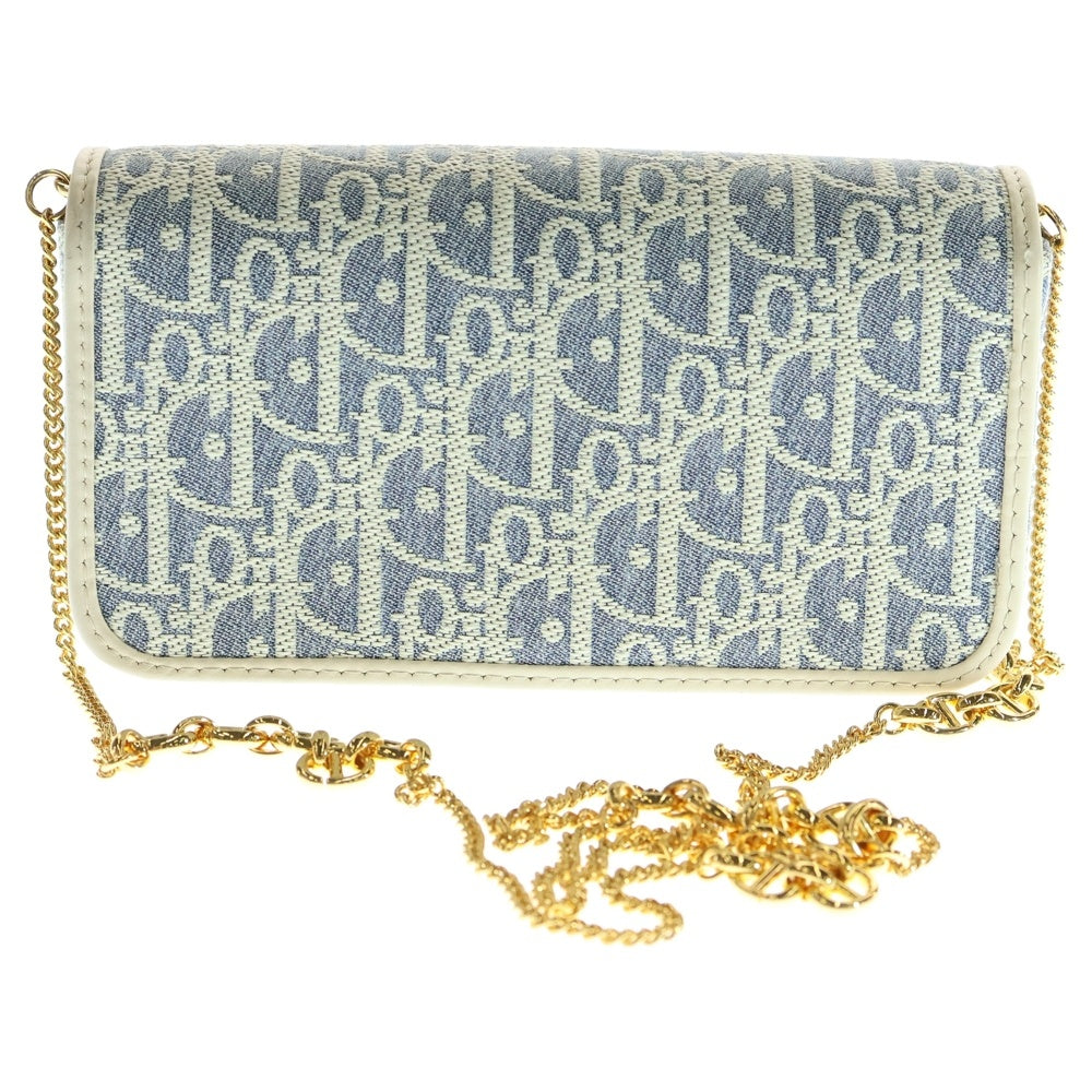 Christian Dior(クリスチャンディオール) Miss Caro ミス カロ オブリーク CDロゴ ターンロック キャンバス レザー チェーンショルダーバッグ ゴールド金具 インディゴ/ホワイト