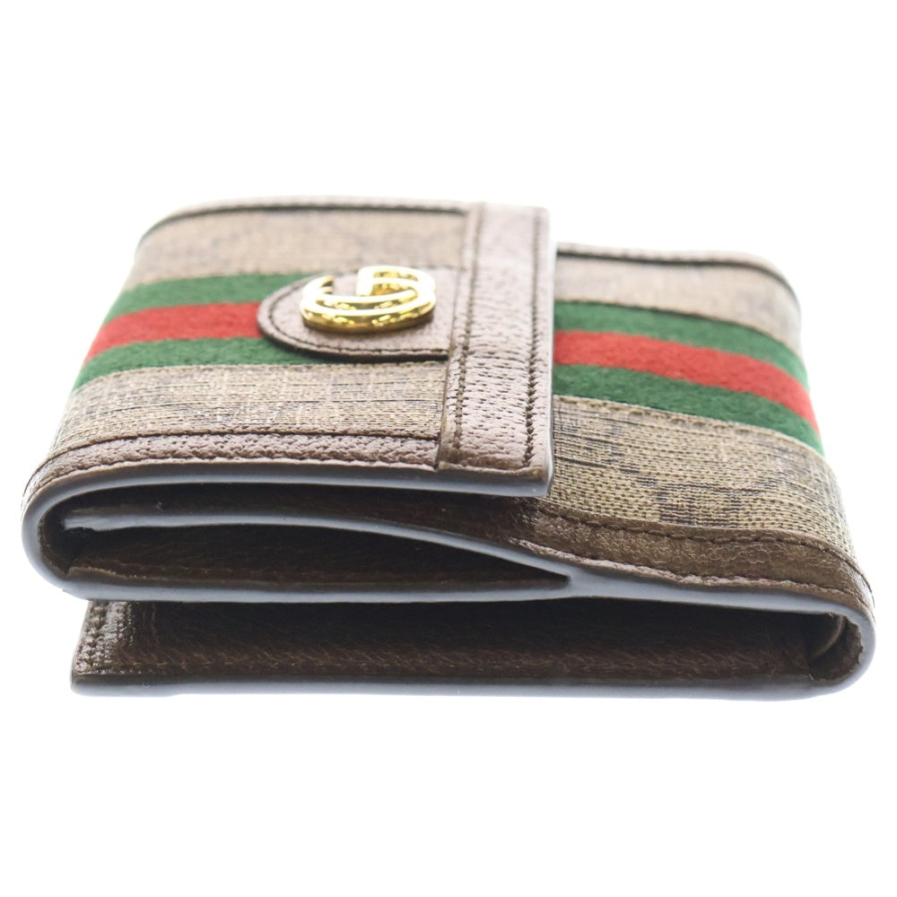 GUCCI(グッチ) GGスプリーム オフディア コンパクトウォレット 三つ折り財布 ベージュ×ブラウン PVC×レザー 523173 ゴールド金具