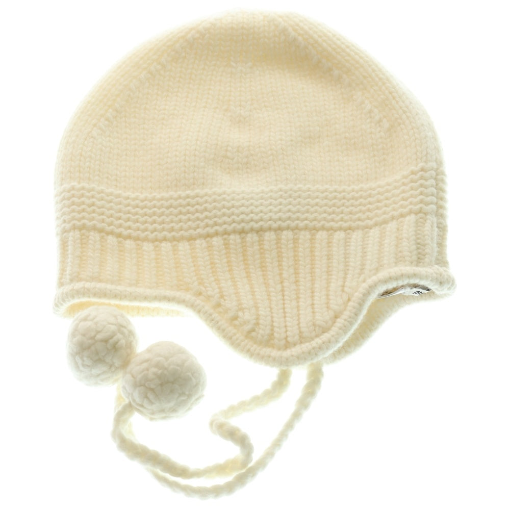 miumiu(ミュウミュウ) 24AW ロゴジャガード カシミヤ混 ウールニット キャップ ポンポン ビーニー 帽子 ホワイト 5HC324