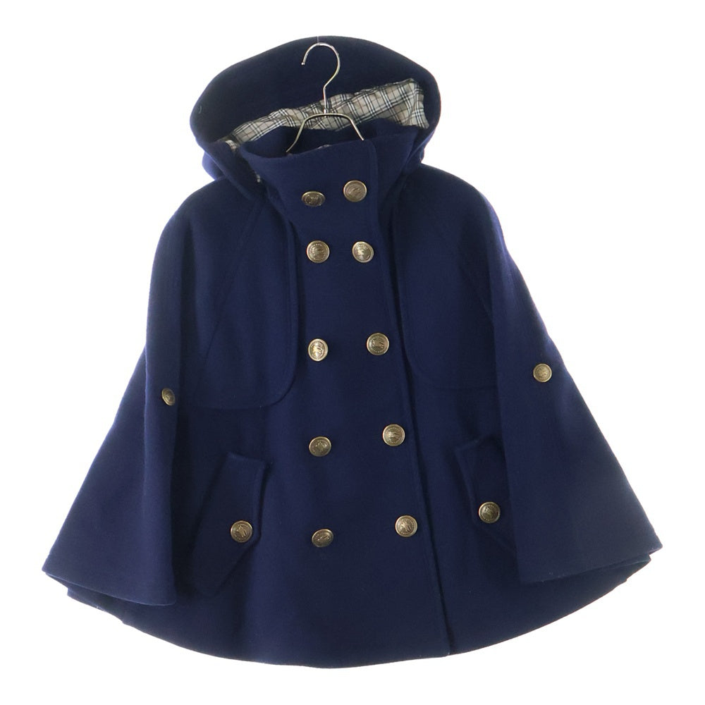 BURBERRYS(バーバリーズ) 裏地ノバチェック総柄 ロゴ ゴールドボタン メルトンウール フーデッド ダブルブレスト トレンチ ポンチョ コート レディース E1G11-407-29