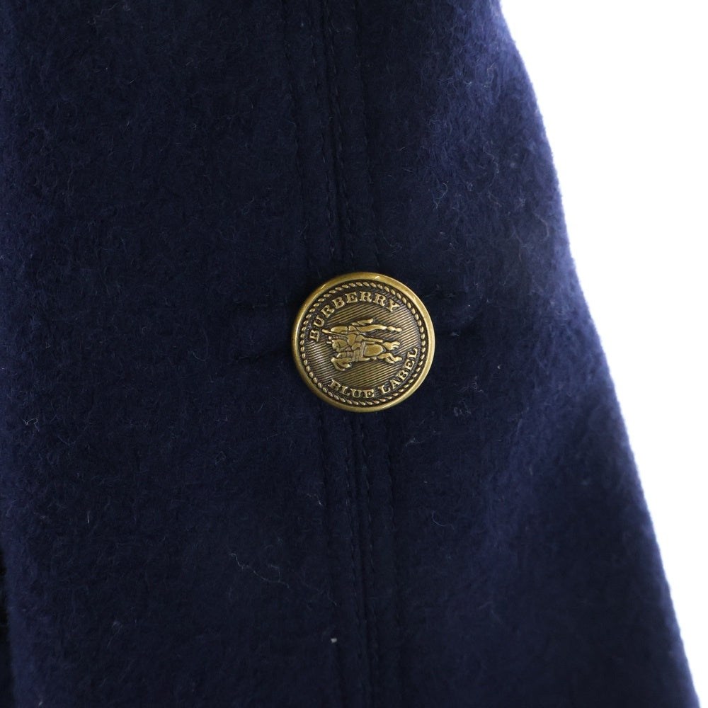 BURBERRYS(バーバリーズ) 裏地ノバチェック総柄 ロゴ ゴールドボタン メルトンウール フーデッド ダブルブレスト トレンチ ポンチョ コート レディース E1G11-407-29