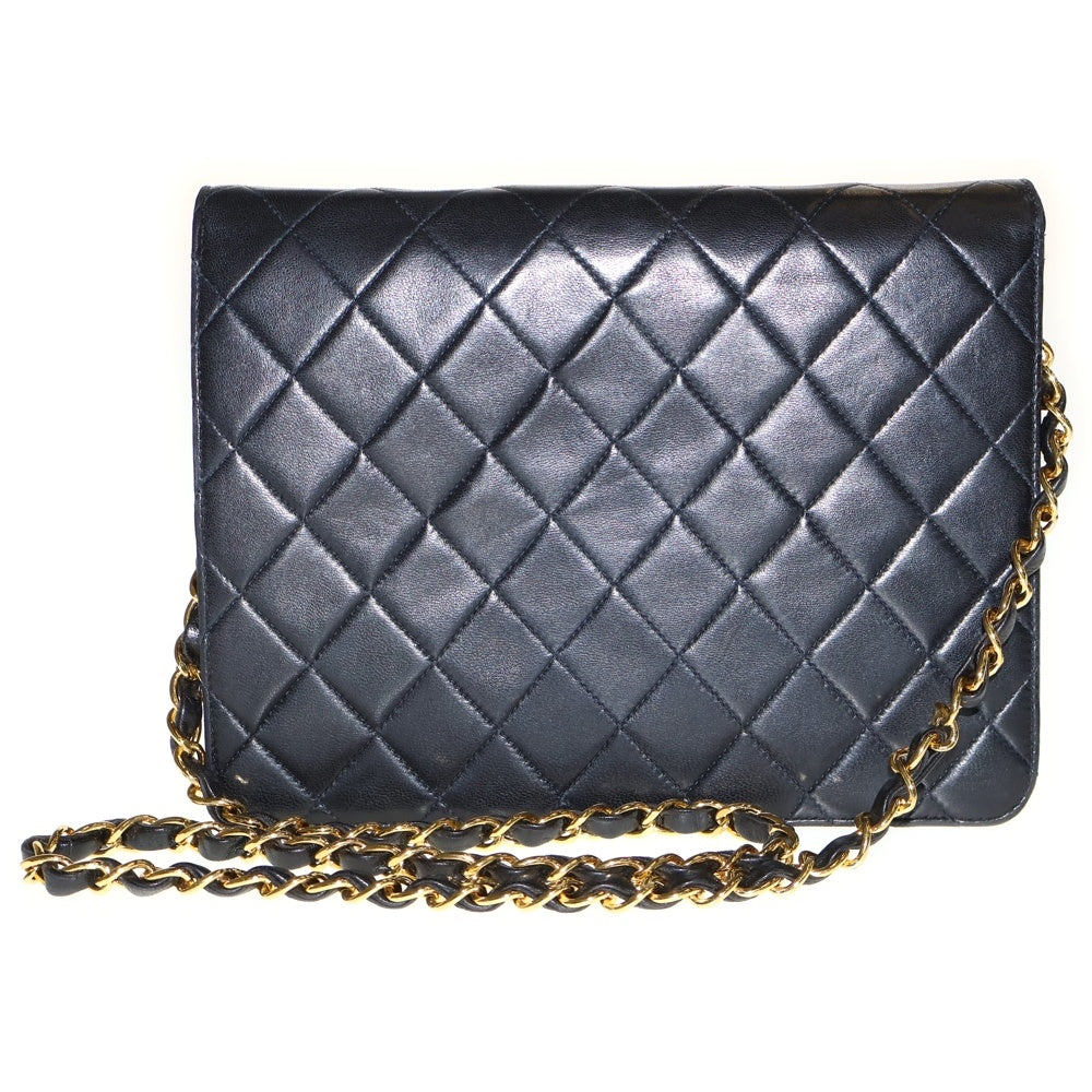 CHANEL(シャネル) マトラッセ ココマーク ラムスキン プッシュロック ラムスキン GD金具 Sフラップレザーチェーンショルダーバッグ ブラック