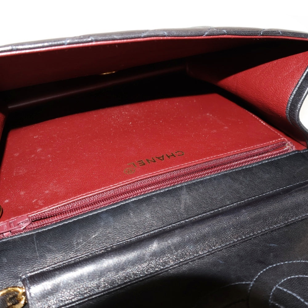 CHANEL(シャネル) マトラッセ ココマーク ラムスキン プッシュロック ラムスキン GD金具 Sフラップレザーチェーンショルダーバッグ ブラック