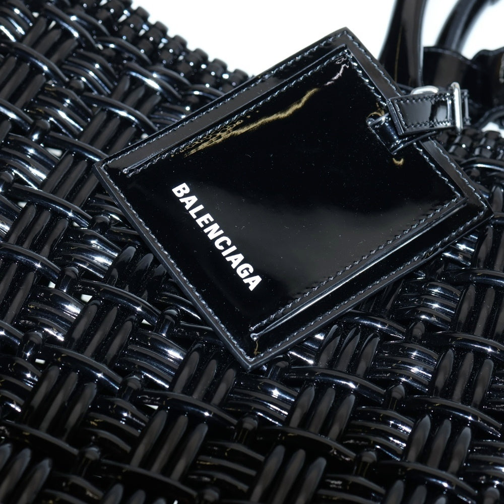 BALENCIAGA(バレンシアガ) ビストロ トートバッグ カゴバッグ ハンドバッグ ショルダーバッグ ブラック シルバー金具 パテント