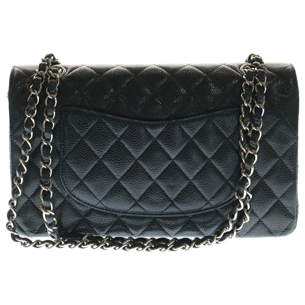 CHANEL(シャネル) マトラッセ25 ココマーク キャビアスキン レザー Wフラップ ダブルチェーン ショルダーバッグ シルバー金具 ブラック
