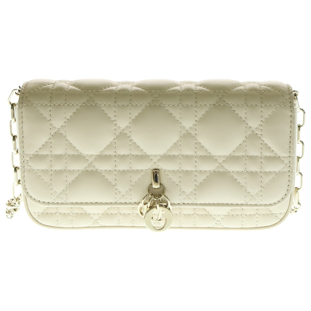 Christian Dior(クリスチャンディオール) My Dior Talk マイディオール トーク フォンバッグ カナージュ ラムスキン レザー チェーンショルダーバッグ ゴールド金具 ベージュ