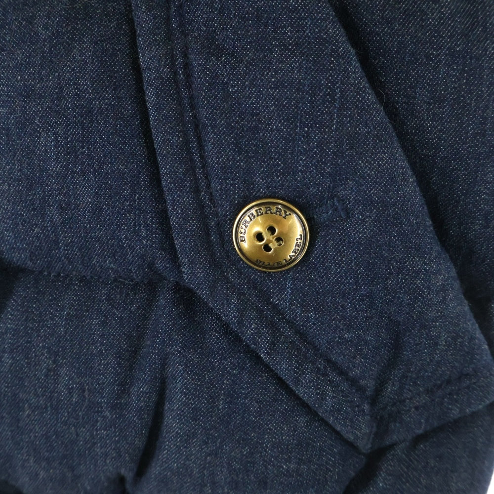 BURBERRY BLUE LABEL(バーバリーブルーレーベル) ファー フーデッド ジップアップ デニム ノースリーブ ダウンベスト インディゴ レディース E1G17-805-29