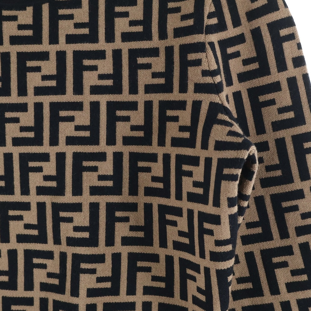 FENDI(フェンディ) ズッカ総柄 レーヨン クルーネック プルオーバー 長袖ニット セーター ブラウン レディース FZY703 A5QG