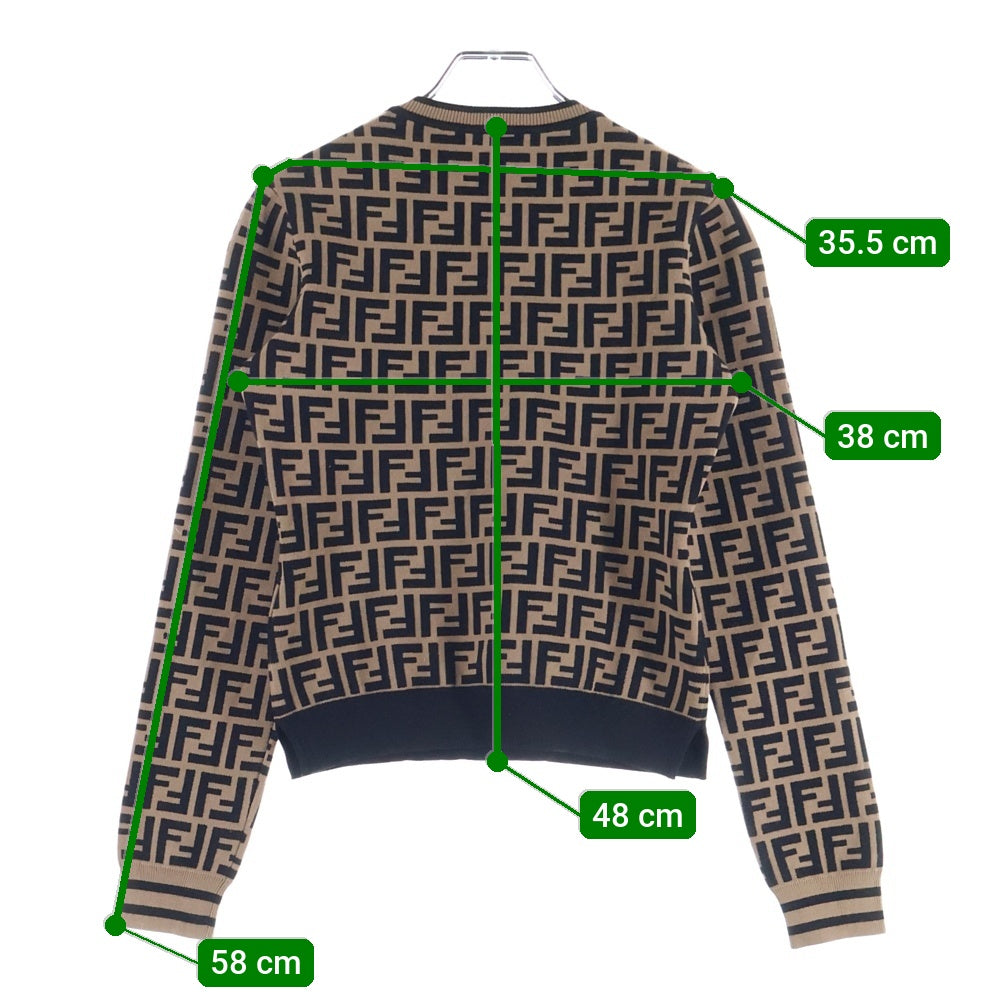 FENDI(フェンディ) ズッカ総柄 レーヨン クルーネック プルオーバー 長袖ニット セーター ブラウン レディース FZY703 A5QG