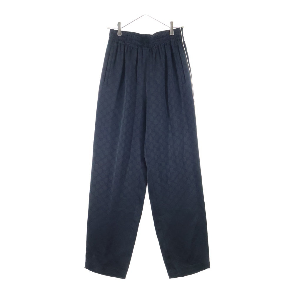 GUCCI(グッチ) 25SS GGサテン 総柄ジャガード レーヨン セットアップ ジップアップ トラックジャケット サイドライン ストレート イージーパンツ ブラック 811273/811318