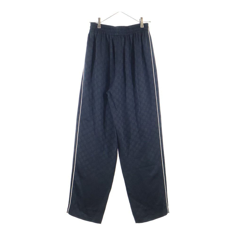 GUCCI(グッチ) 25SS GGサテン 総柄ジャガード レーヨン セットアップ ジップアップ トラックジャケット サイドライン ストレート イージーパンツ ブラック 811273/811318
