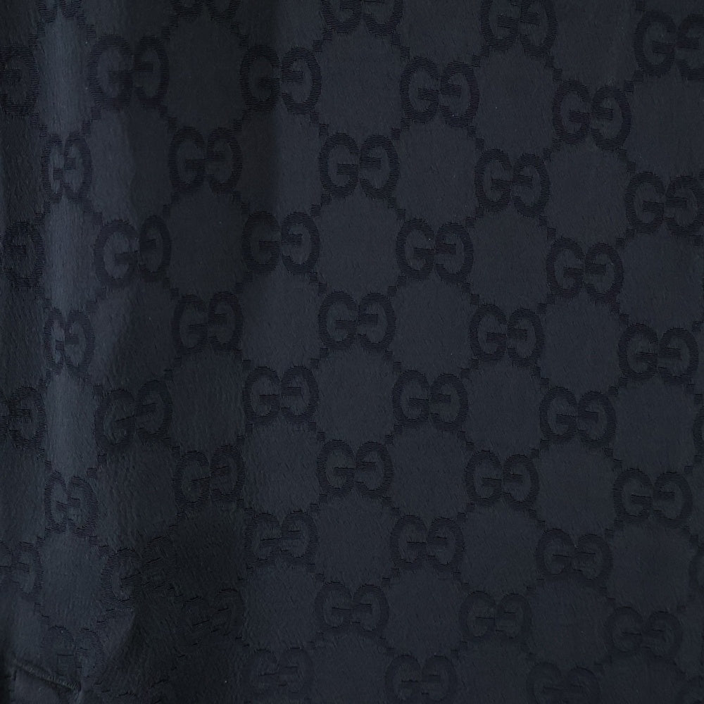 GUCCI(グッチ) 25SS GGサテン 総柄ジャガード レーヨン セットアップ ジップアップ トラックジャケット サイドライン ストレート イージーパンツ ブラック 811273/811318