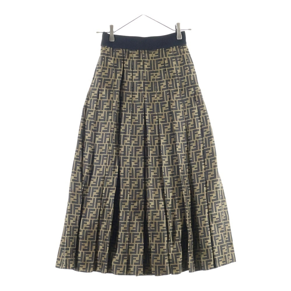 FENDI(フェンディ) ズッカ総柄 シルク プリーツ ロング フレア スカート ブラウン レディース FQ6695 A8G3
