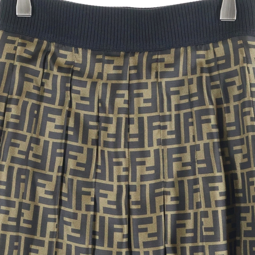 FENDI(フェンディ) ズッカ総柄 シルク プリーツ ロング フレア スカート ブラウン レディース FQ6695 A8G3