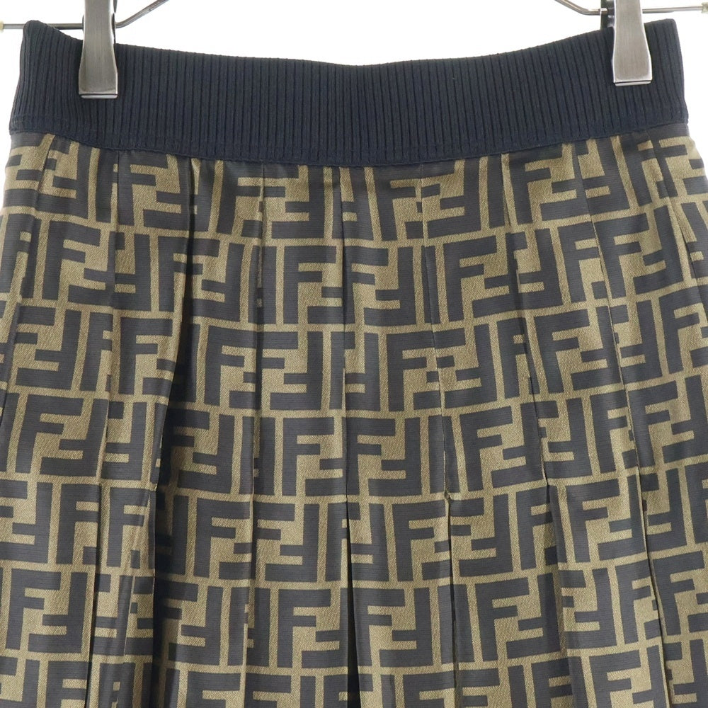 FENDI(フェンディ) ズッカ総柄 シルク プリーツ ロング フレア スカート ブラウン レディース FQ6695 A8G3