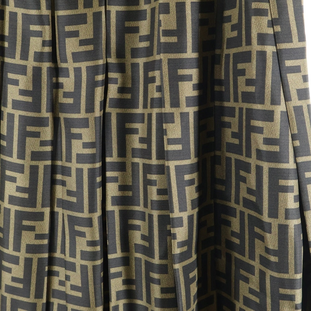 FENDI(フェンディ) ズッカ総柄 シルク プリーツ ロング フレア スカート ブラウン レディース FQ6695 A8G3