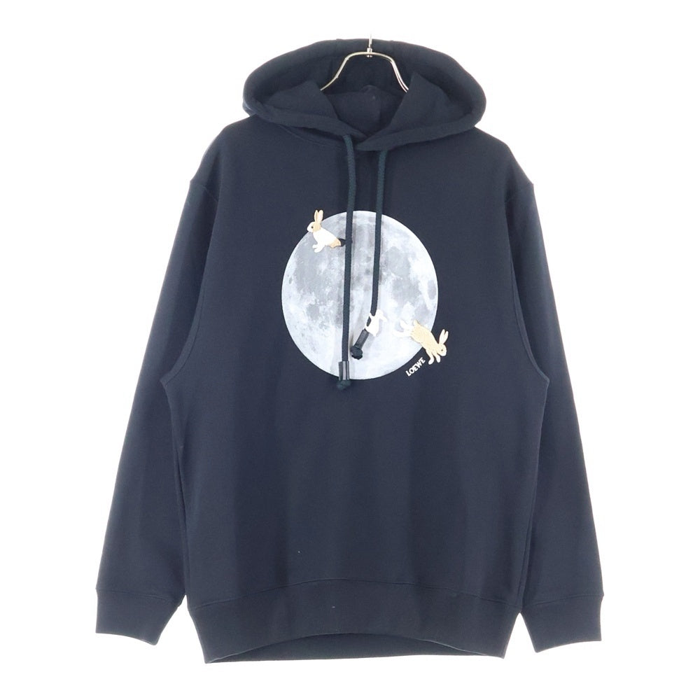 LOEWE(ロエベ) Relaxed fit hoodie ムーンプリント うさぎ ラビット刺繍 ドローコードチャーム プルオーバー スウェットパーカー フーディー ブラック S359Y25X52
