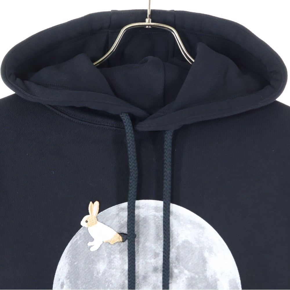 LOEWE(ロエベ) Relaxed fit hoodie ムーンプリント うさぎ ラビット刺繍 ドローコードチャーム プルオーバー スウェットパーカー フーディー ブラック S359Y25X52