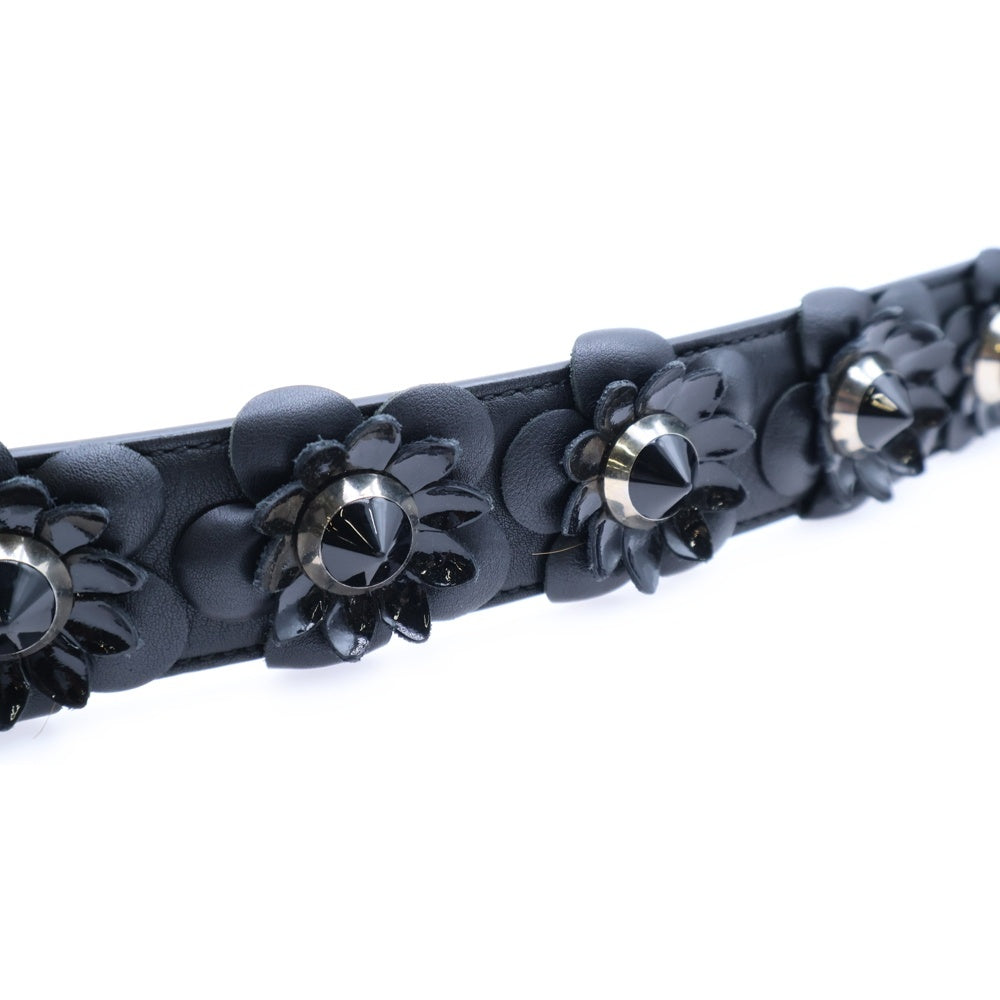 FENDI(フェンディ) フラワーモチーフ スタッズ ショルダーストラップ レザー シルバー金具