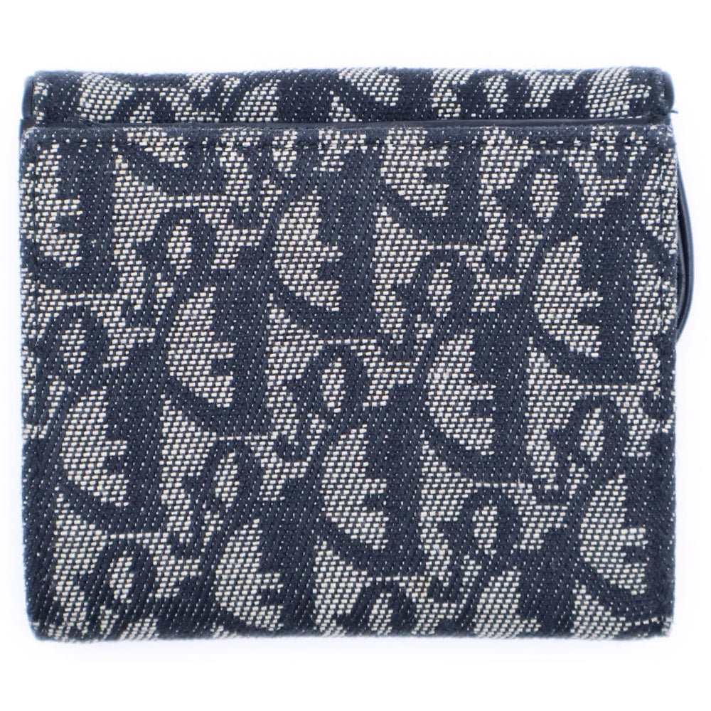 Christian Dior(クリスチャンディオール) トロッター 三つ折り財布 コンパクトウォレット コインケース ブラック キャンバス×レザー ブラック金具