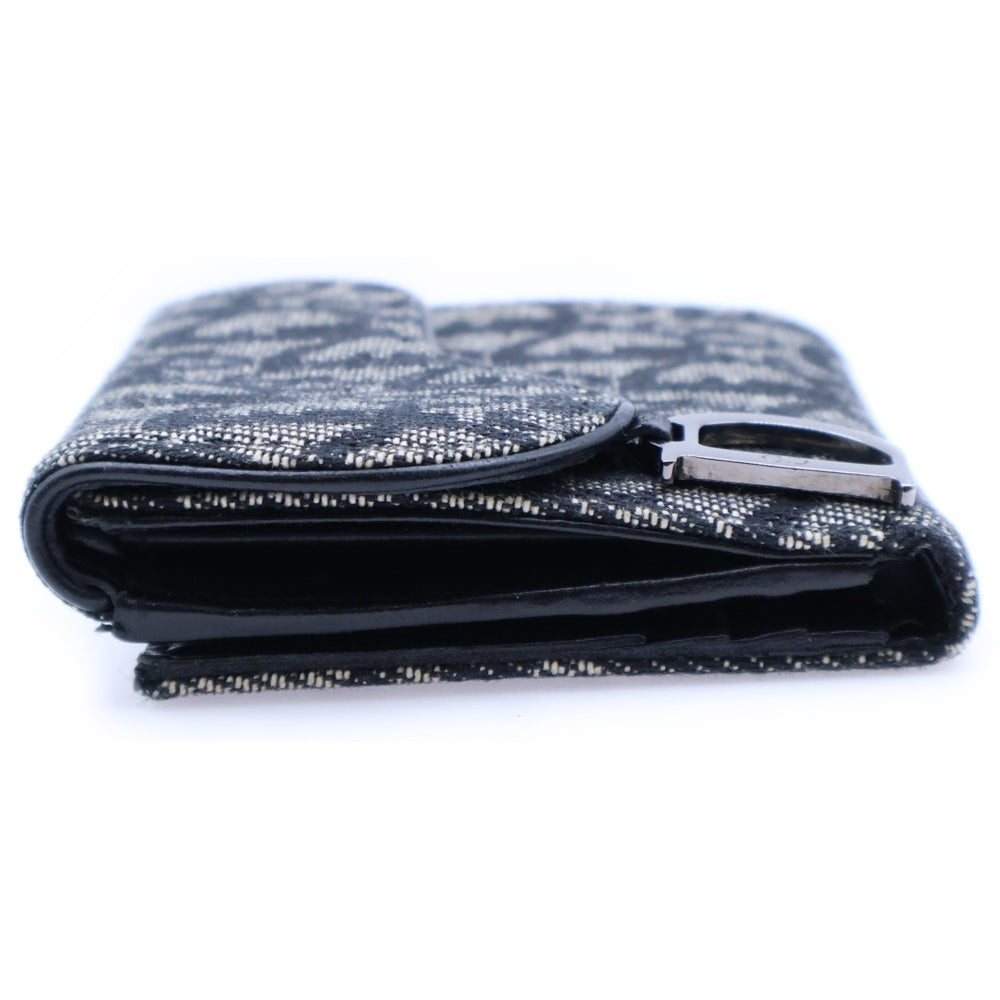 Christian Dior(クリスチャンディオール) トロッター 三つ折り財布 コンパクトウォレット コインケース ブラック キャンバス×レザー ブラック金具