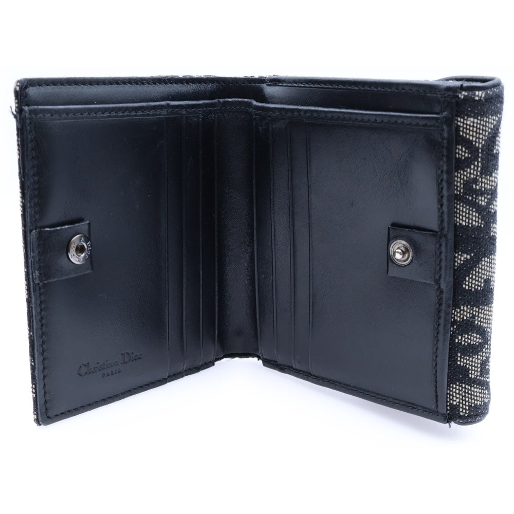 Christian Dior(クリスチャンディオール) トロッター 三つ折り財布 コンパクトウォレット コインケース ブラック キャンバス×レザー ブラック金具