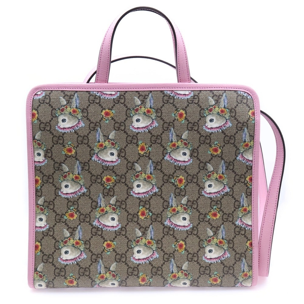 GUCCI(グッチ) GGスプリーム チルドレンズ ヒグチユウコ 2wayバッグ ハンドバッグ ショルダーバッグ トートバッグ ベージュ×ピンク レザー×PVC 630542 シルバー金具