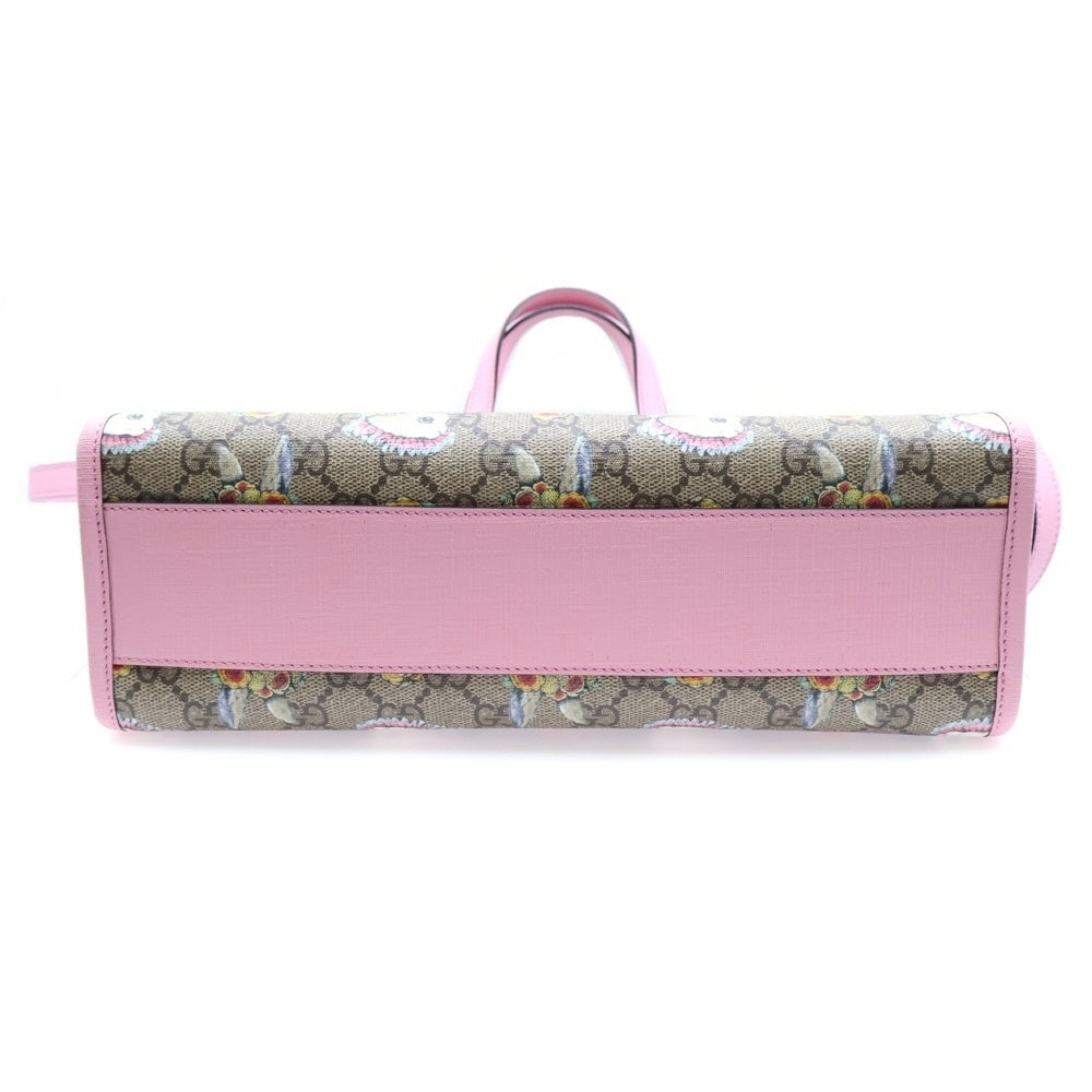 GUCCI(グッチ) GGスプリーム チルドレンズ ヒグチユウコ 2wayバッグ ハンドバッグ ショルダーバッグ トートバッグ ベージュ×ピンク レザー×PVC 630542 シルバー金具