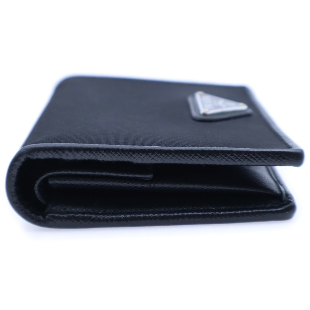 PRADA(プラダ) サフィアーノ トライアングルロゴ 二つ折り財布 コンパクトウォレット カードケース ブラック レザー 1MV204 シルバー金具