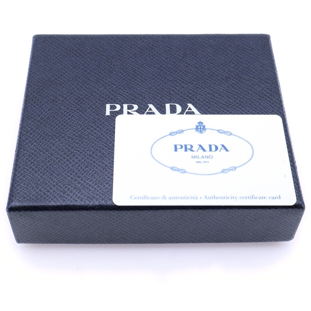 PRADA(プラダ) サフィアーノ トライアングルロゴ 二つ折り財布 コンパクトウォレット カードケース ブラック レザー 1MV204 シルバー金具