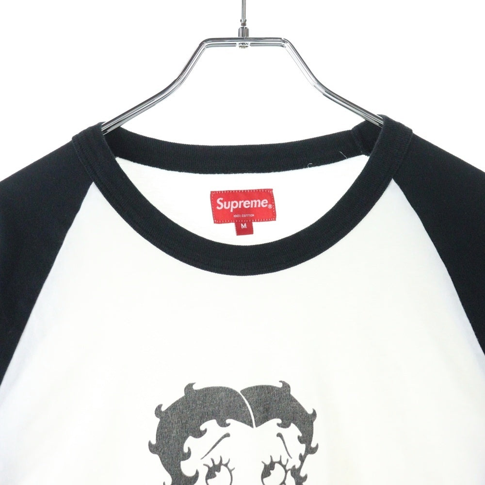 SUPREME(シュプリーム) 16SS Betty Boop Raglan L/S Tee ベティブープ アームロゴ プリント クルーネック ラグラン ロングスリーブ 長袖Tシャツ カットソー ホワイト/ブラック