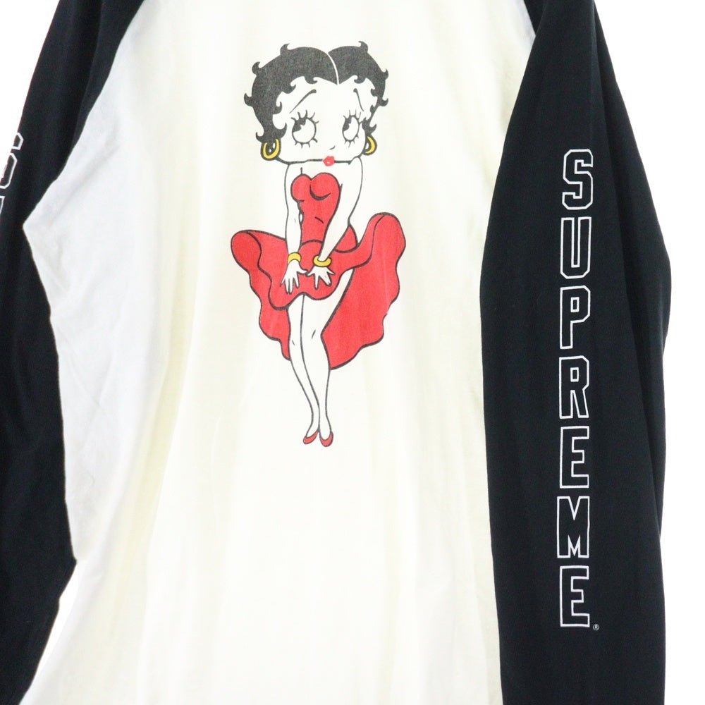 SUPREME(シュプリーム) 16SS Betty Boop Raglan L/S Tee ベティブープ アームロゴ プリント クルーネック ラグラン ロングスリーブ 長袖Tシャツ カットソー ホワイト/ブラック