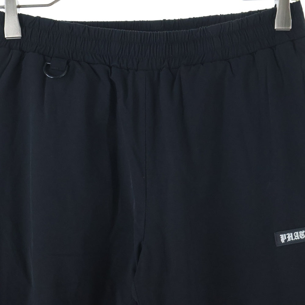 PHATRNK(ファットランク) ラバーワッペンロゴ ナイロン ドローストリング トラックパンツ ブラック