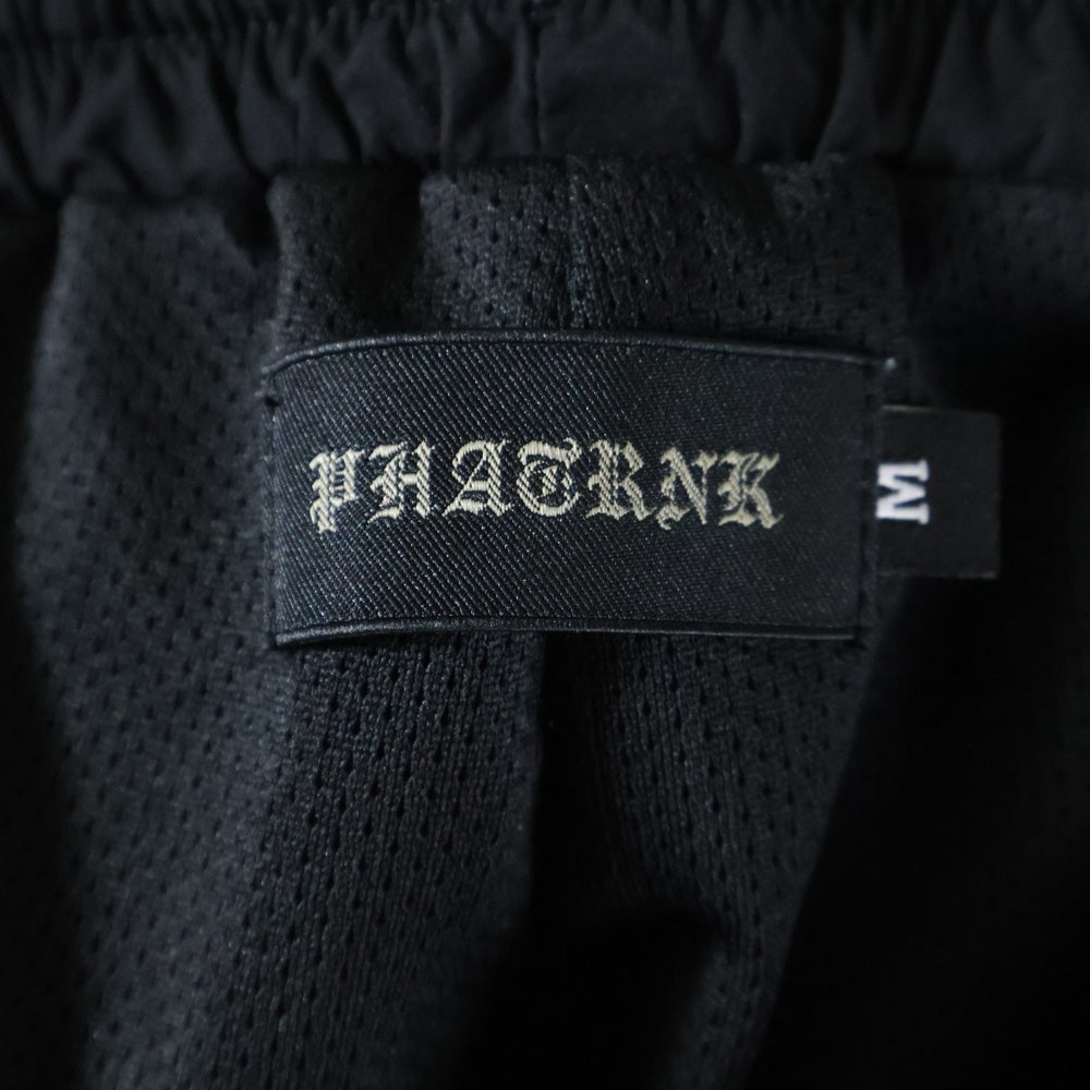 PHATRNK(ファットランク) ラバーワッペンロゴ ナイロン ドローストリング トラックパンツ ブラック