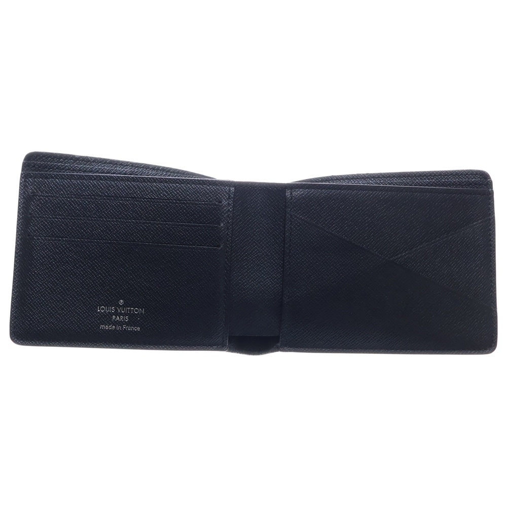 LOUIS VUITTON(ルイヴィトン) タイガ ポルトフォイユ ミュルティプル コンパクトウォレット 二つ折り財布 カードケース ブラック レザー M30295 シルバー金具