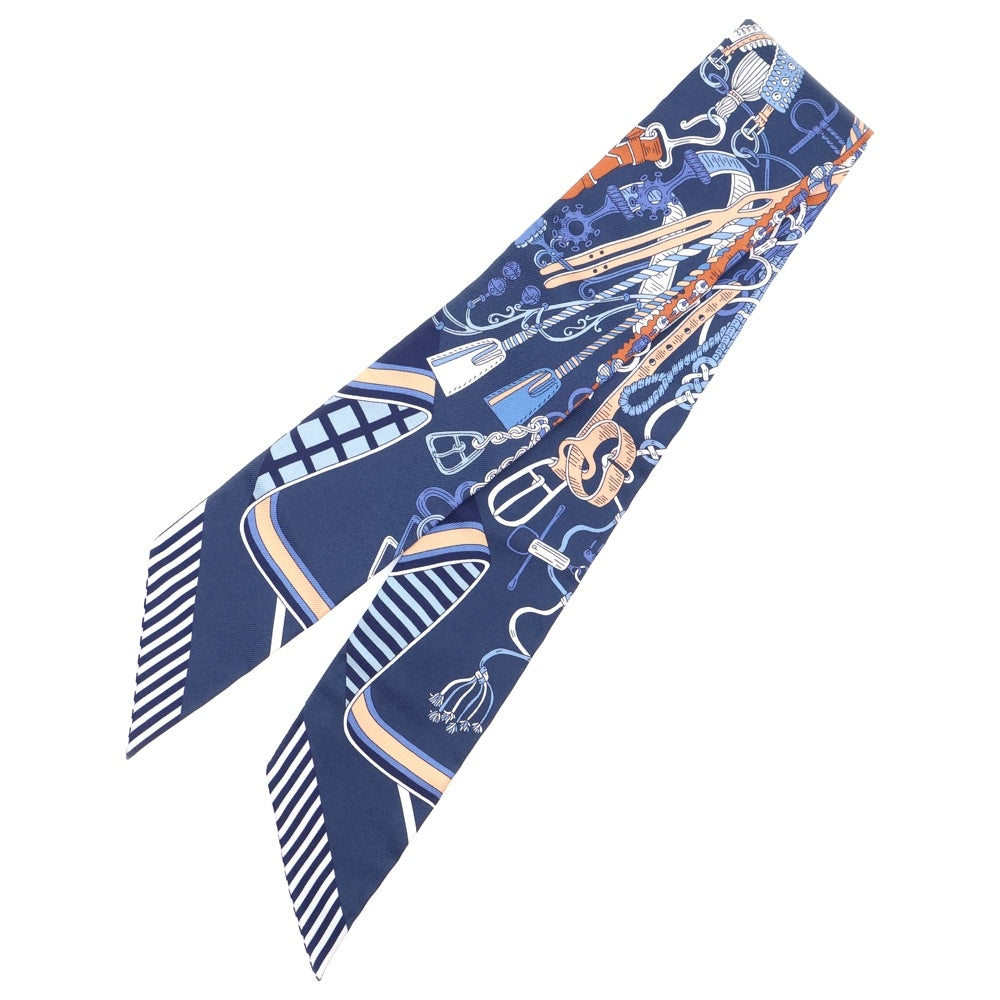 HERMES(エルメス) ツイリー ネイビー シルク スカーフ 鞍職人の花束