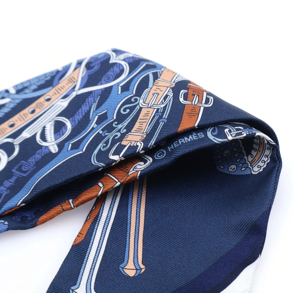HERMES(エルメス) ツイリー ネイビー シルク スカーフ 鞍職人の花束
