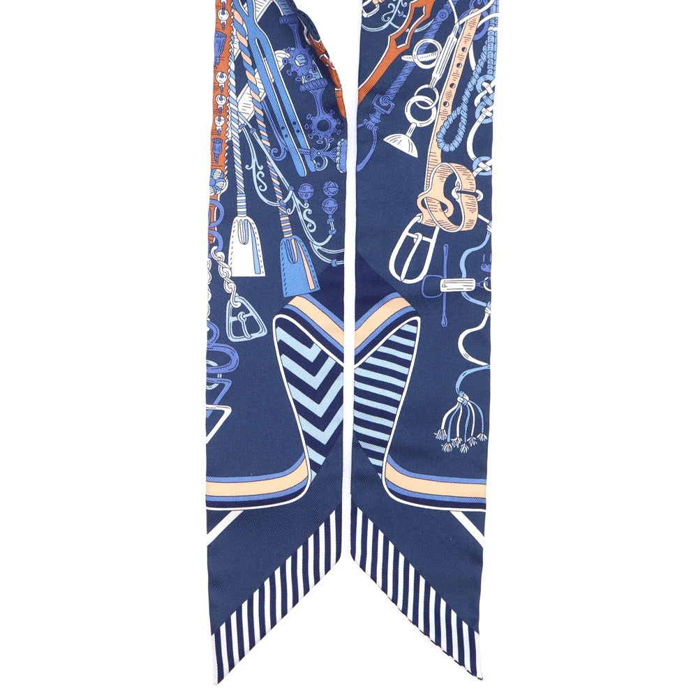 HERMES(エルメス) ツイリー ネイビー シルク スカーフ 鞍職人の花束