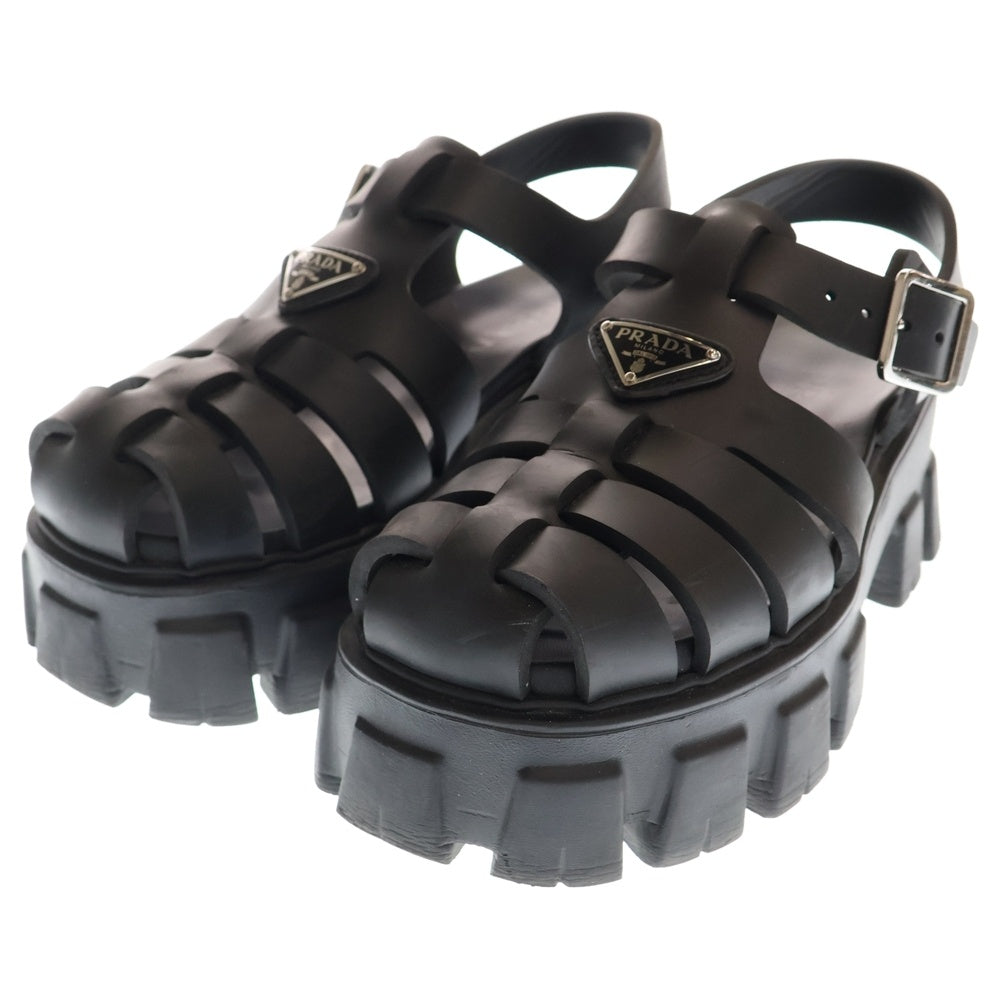 PRADA(プラダ) モノリス トライアングルロゴプレート ラバー ストラップ サンダル ブラック レディース 2X3083