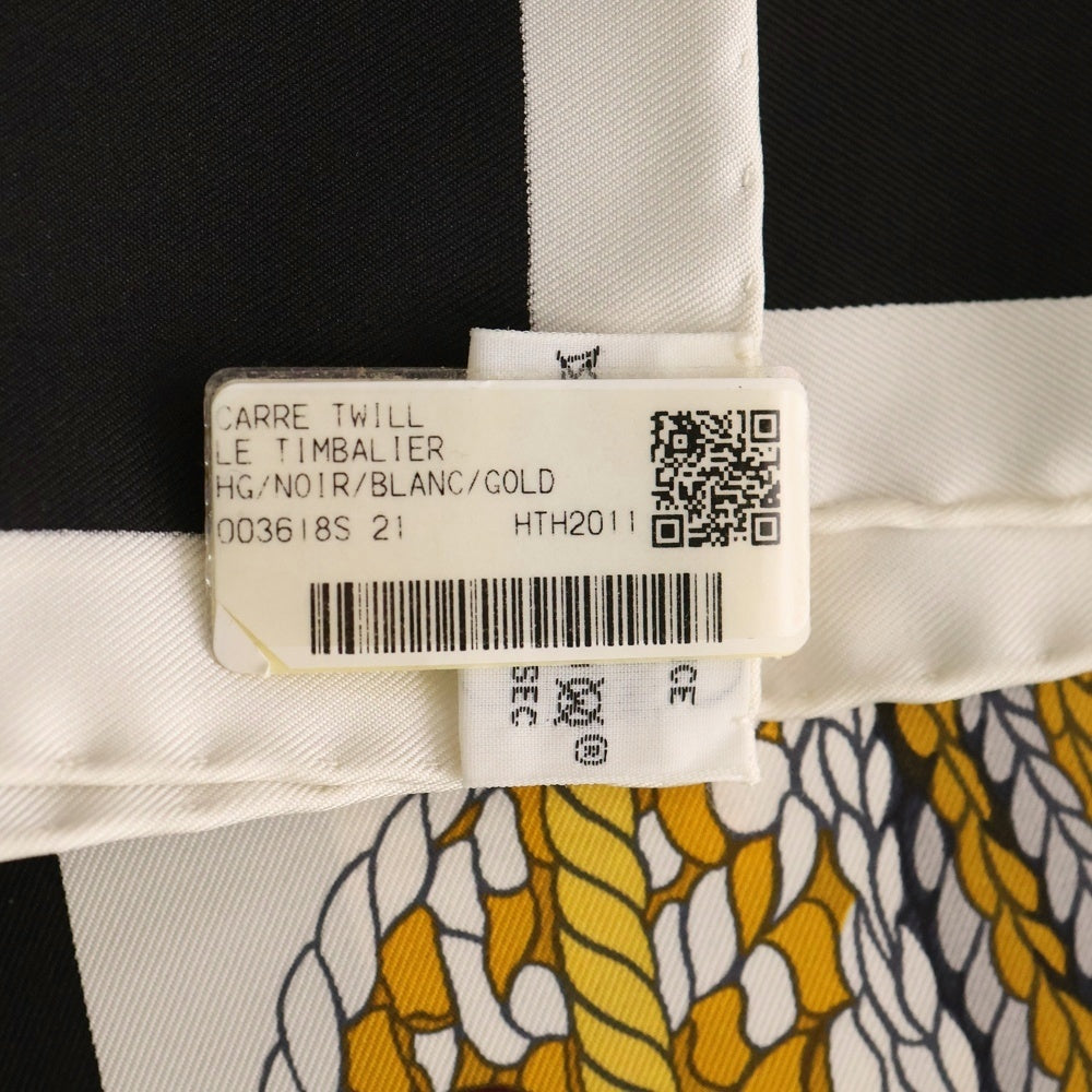 HERMES(エルメス) カレ90 ティンパニ奏者 シルクスカーフ ホワイト×ブラック