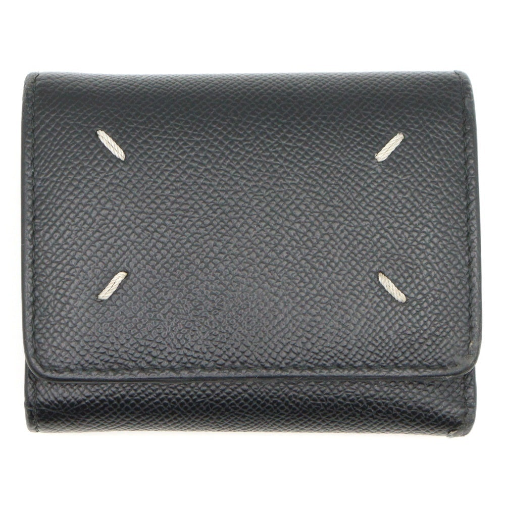 Maison Margiela(メゾンマルジェラ) 3つ折り財布 コンパクトウォレット コインケース ブラック レザー SA3UI0017 シルバー金具
